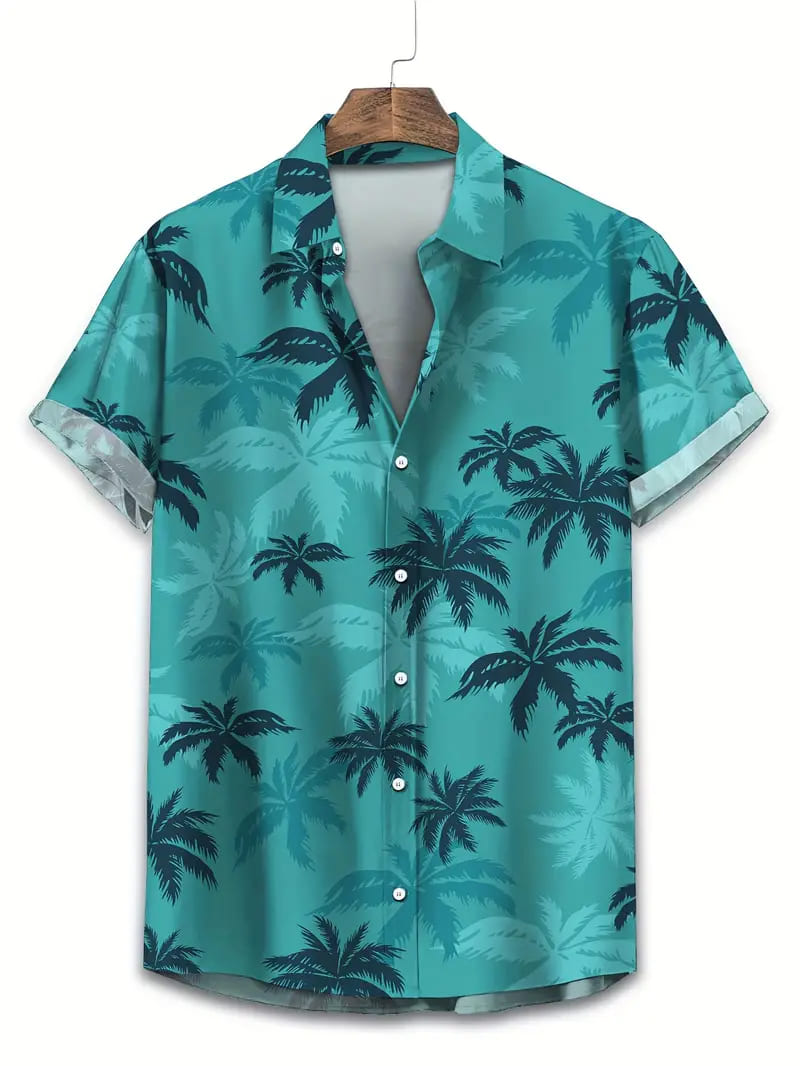 Coconut Tree Print Men's Summer Casual Lapel Shirt