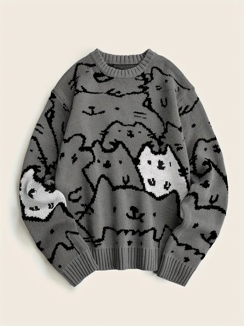 Cute Cats Pattern Knitted Sweater for Men