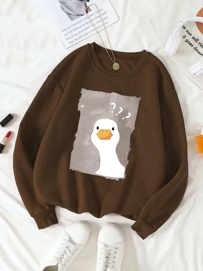 Women's Cartoon Duck Print Pullover Sweatshirt